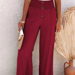 Decorative Button High Waist Pants - runwayfashionista.com