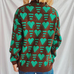 Heart Contrast Long Sleeve Dropped Shoulder Sweater -runwayfashionista.com