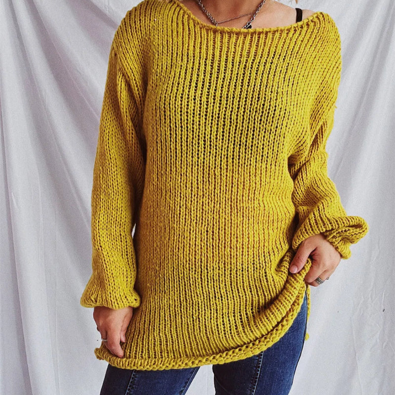 Boat Neck Dropped Shoulder Sweater - runwayfashionista.com