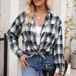 Plaid Collared Neck Long Sleeve Shirt - runwayfashionista.com