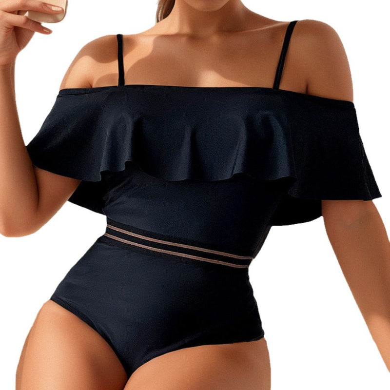 This daring one-piece swimsuit features a flattering high-waist design that enhances your silhouette with confidence and style.