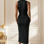 Slit Rose Round Neck Sleeveless Midi Dress - runwayfashionista.com