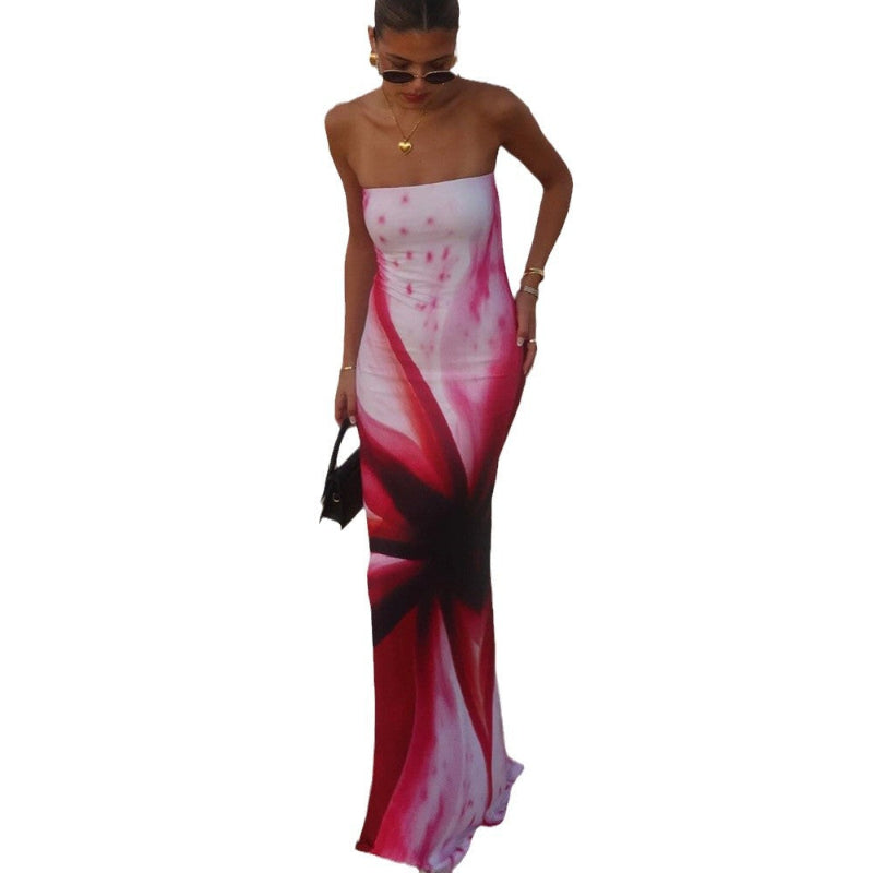 Daring Strapless Maxi Dress with Waist Bag