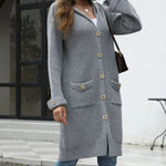 Pocketed Button Up Long Sleeve Hooded Cardigan - runwayfashonista.com