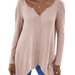 V-Neck Long Sleeve T-Shirt - runwayfashionista.com
