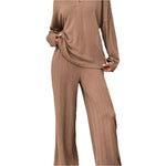 Quarter button long sleeve top and pants set-runwayfashionista.com