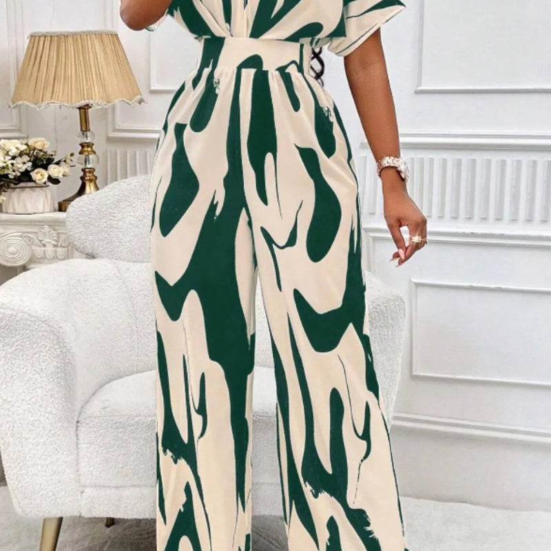 Elegant V-neck batwing sleeve wide jumpsuit - runwayfashionista.com