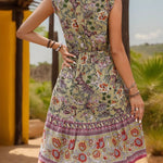 Printed Tie Neck Sleeveless Dress - runwayfashionista.com