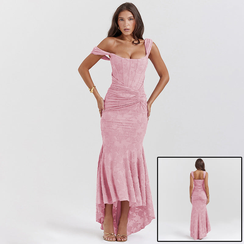 Off-shoulder Backless Sexy Evening Midi Dress– runwayfashionista.com
