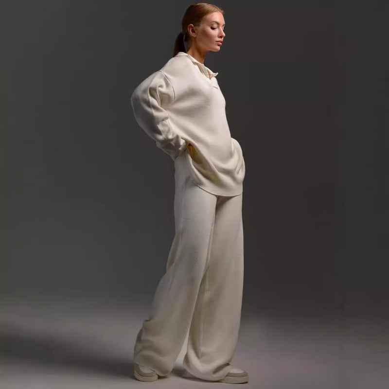 Cozy Chic Knit Pullover & Straight-Leg Pant Set - white