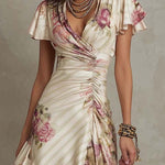 Floral Flutter-Sleeve Midi Dress