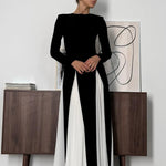 Sling Black & White Patchwork Long Sleeves Maxi Dress