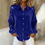 Long Sleeve Turn-down Collar Button Shirts - blue