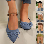 Bow Knitted Pointed-toed Flats Shoes - blue
