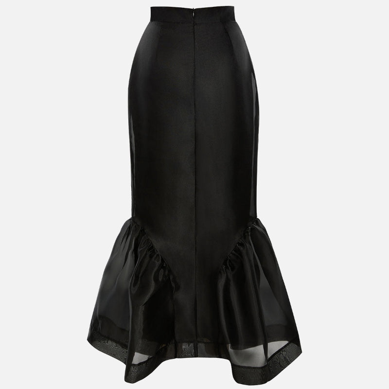 Black Structured Organza Mermaid Maxi Skirt