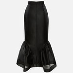 Black Structured Organza Mermaid Maxi Skirt