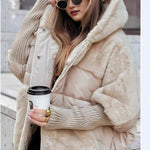Chic Long Sleeve Hooded Jacket - beige