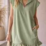 V-Neck Sleeveless Mini Dress - green