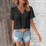 Lace V-neck Blouse - black