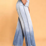 Light Blue Ombre Wide-Leg Jeans With Elastic Waist