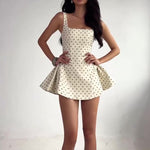 Polka Dot Strapless Waist Mini Dress - white