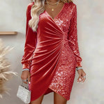 V-neck Sequin Velvet Bodycon Dress