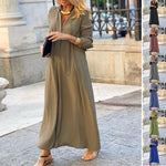 Elegant Long-Sleeved Midi Shirt Dress - olive green