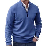 Zipper Stand Collar Knitted Sweater -blue