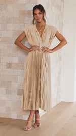 V-neck Pleated Midi Dress