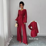 Square Neck Puffed Sleeve Jumpsuit - Red