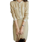 Textured Button-Front Jacket and Skirt Set - beige