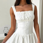 Decorative Button Square Neck Cami Dress - runwayfashionista.com