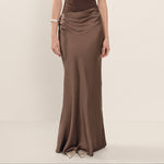 Brown One Shoulder Paneled Satin Maxi Dress