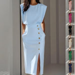 Casual Sleeveless Midi Dress - Light blue