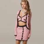V-Neck Button Up Cardigan Jacket Short Vest Half Skirt Sets