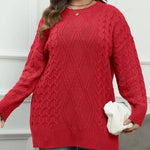 Plus Size Round Neck Long Sleeve Cable-Knit Sweater