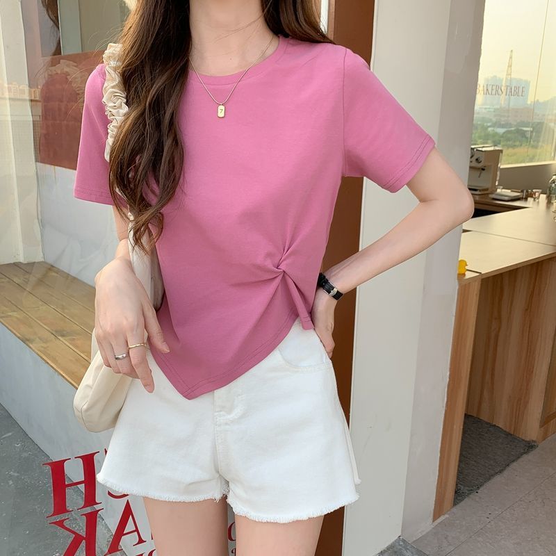 Chic Slim Fit Short Tee - Half Sleeve Casual - pink