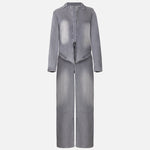 Denim Tie Long Sleeve Top & High Waist Pants Set
