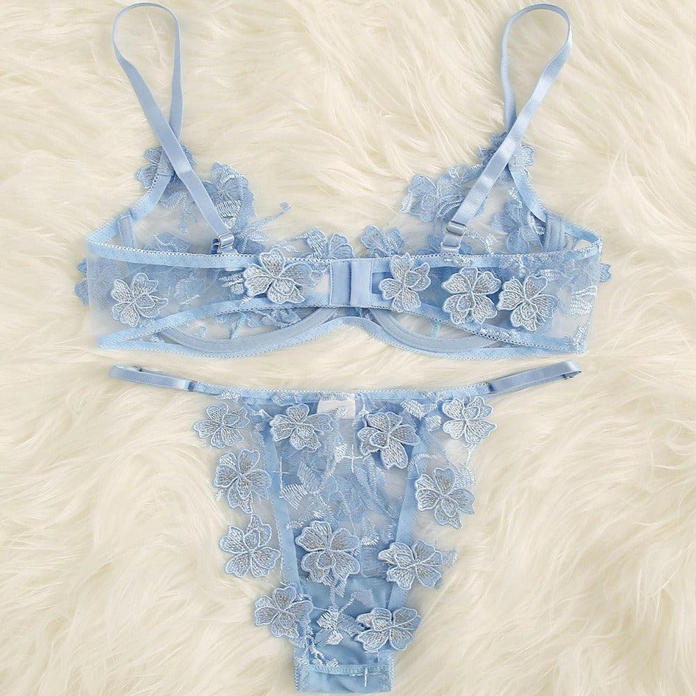 Set Embroidery Applique Mesh Sexy Bra Underwear - runwayfashionista.com