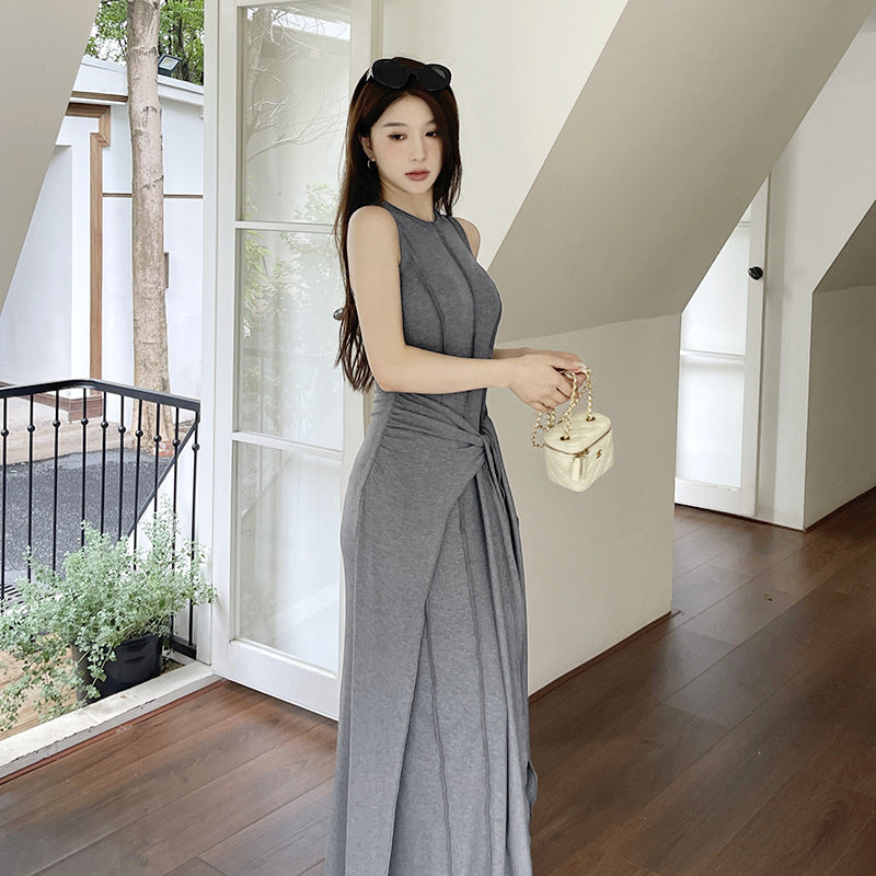 French high-end fake two piece sleeveless vest dress