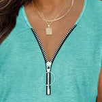 Full Size Half Zip Cap Sleeve T-Shirt -runwayfashionista.com