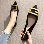Flat Pointed Toe Metal Buckle Retro Shoes - runwayfashionista.com