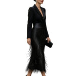 Black Blazer Sequin Fringe Midi Dress