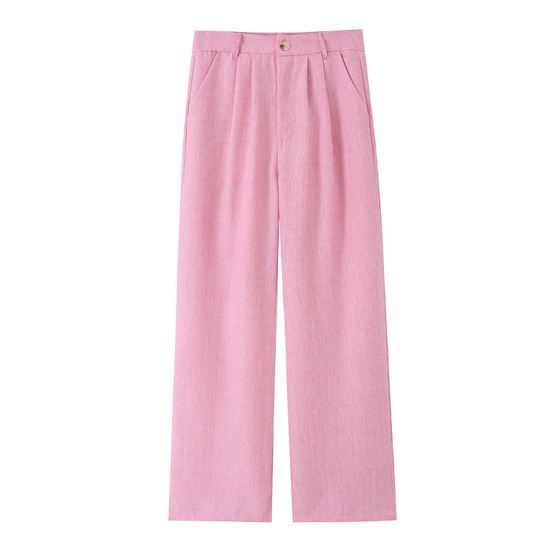 Single Button Blazer & Pleated Wide Leg Pants 2-Piece Suit Set
