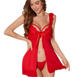 Red Suspender Slit Lingerie Set