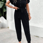 V-Neck Short Sleeve Jumpsuit - runwayfashionista.com