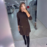 Elegant Patchwork Pleated Long-Sleeved Dress