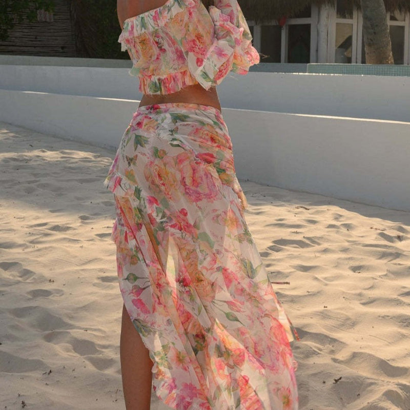 Sexy Floral Tie-Strap Beach Dress Set