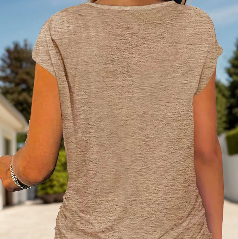 Full Size Half Zip Cap Sleeve T-Shirt -runwayfashionista.com