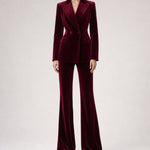 Burgundy Velvet Blazer & Flare Pants Suit ✨